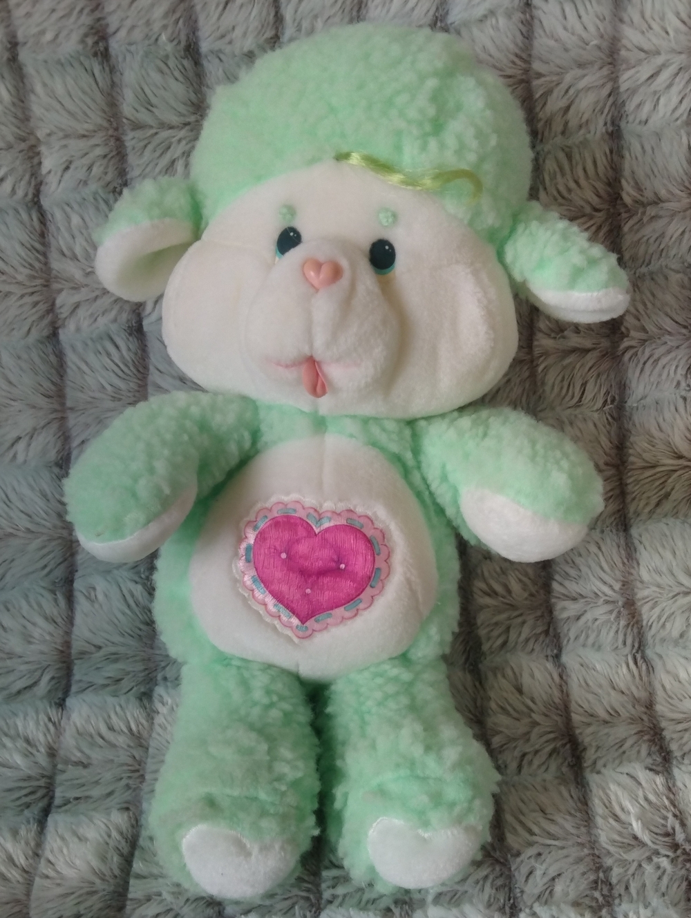 Mint Green Lamb Plush with Pink Heart Belly Embroidery